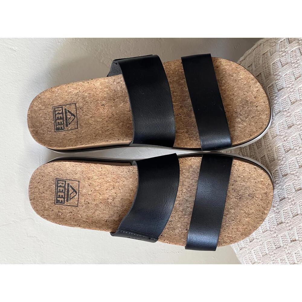 Reef Women's Black Double Strap Sandals with Cork Footbed